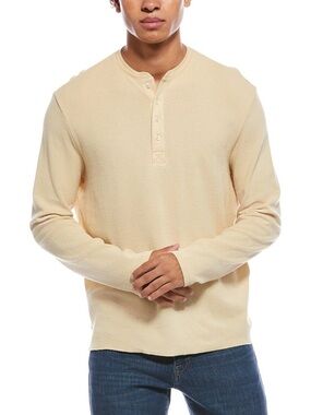 7 For All Mankind Long Sleeve Henley in Light Beige